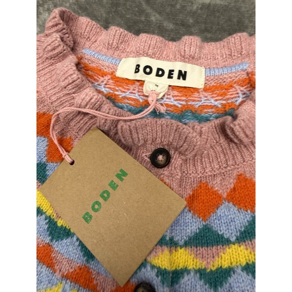 NWT Boden Fae Fair Isle Wool Alpaca Cotton Cardigan Pink Size Medium - Picture 6 of 7